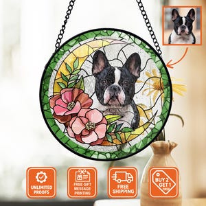 Custom Pet Portrait Stained Glass Suncatcher, Personalized Dog Window Art, Unique Pet Decor, Cat or Dog Lovers, Memorial Gift